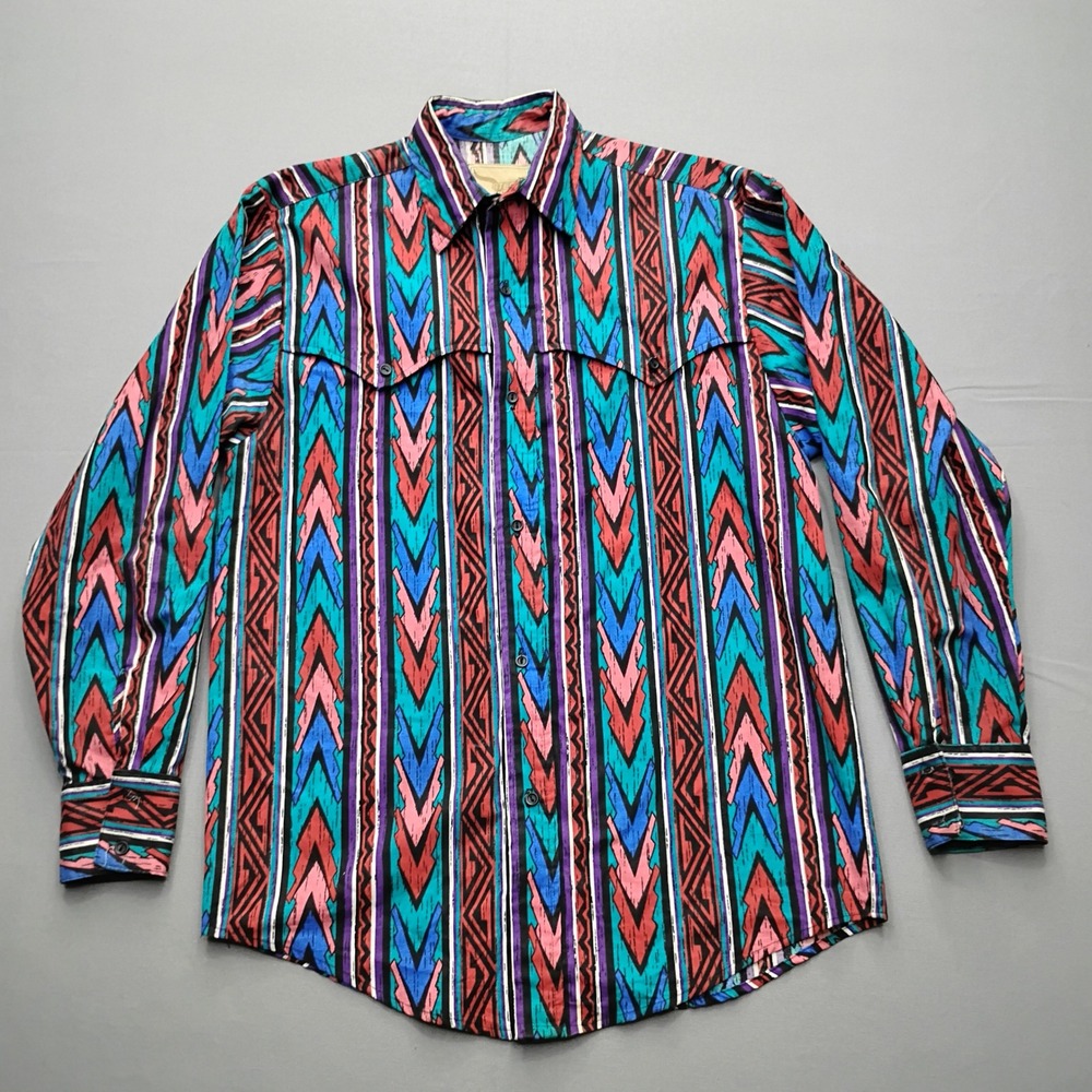 Steer West Mens Medium Aztec Western Button Front Shirt Long Sleeve Made in USA